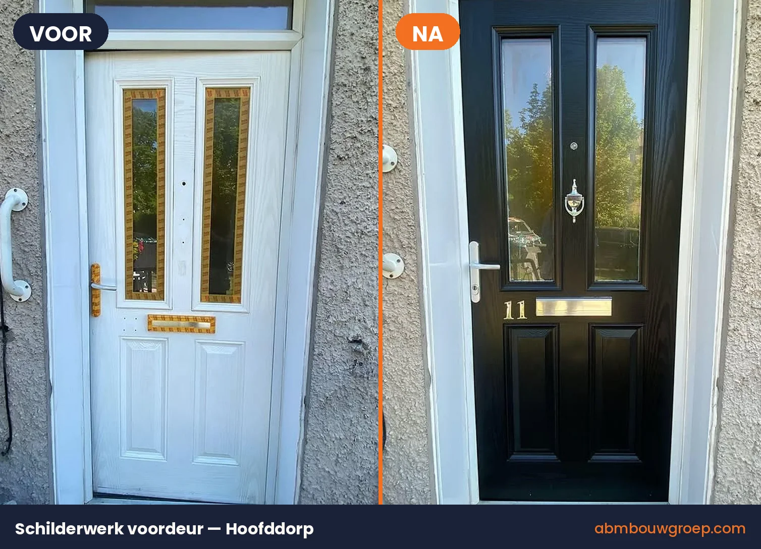 Voor en na: voordeur geschilderd in Hoofddorp