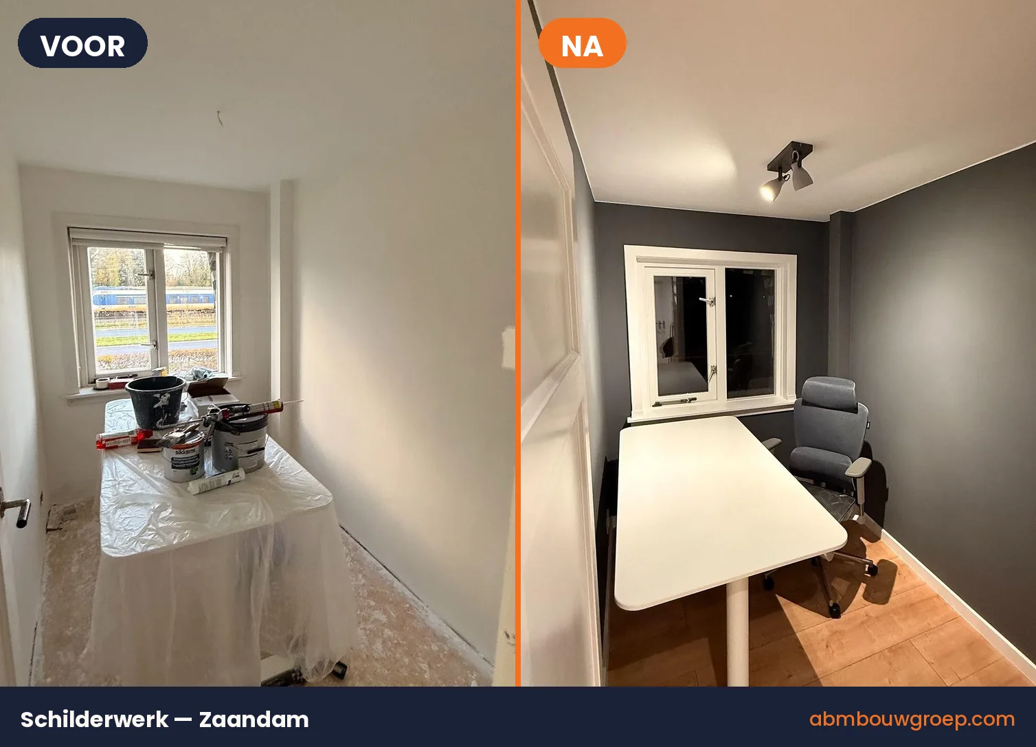 Voor en na: schilderwerk kantoorkamer in Zaandam